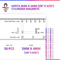 50pcs 3mm x 4mm (Approximately 1/8" x 5/32") Cylinder Magnets