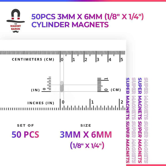 50pcs 3mm x 6mm (Approximately 1/8" x 1/4") Cylinder Magnets