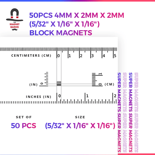 50pcs 4mm x 2mm x 2mm (Approximately 5/32" x 1/16" x 1/16") Block Magnets