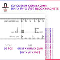 50pcs 6mm x 6mm x 2mm (Approximately 1/4" x 1/4" x 1/16") Block Magnets