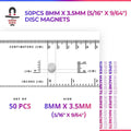 50pcs 8mm x 3.5mm (Approximately 5/16" x 9/64") Disc Magnets