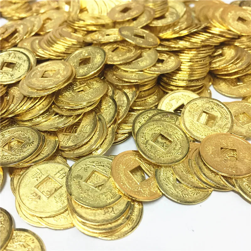 50Pcs/set Fortune and Treasure Money Coin Square Hole Chip Coin Alloy Plating Dragon and Phoenix for Board Game accessories