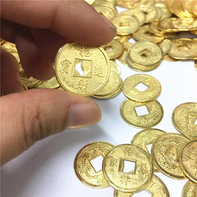 50Pcs/set Fortune and Treasure Money Coin Square Hole Chip Coin Alloy Plating Dragon and Phoenix for Board Game accessories