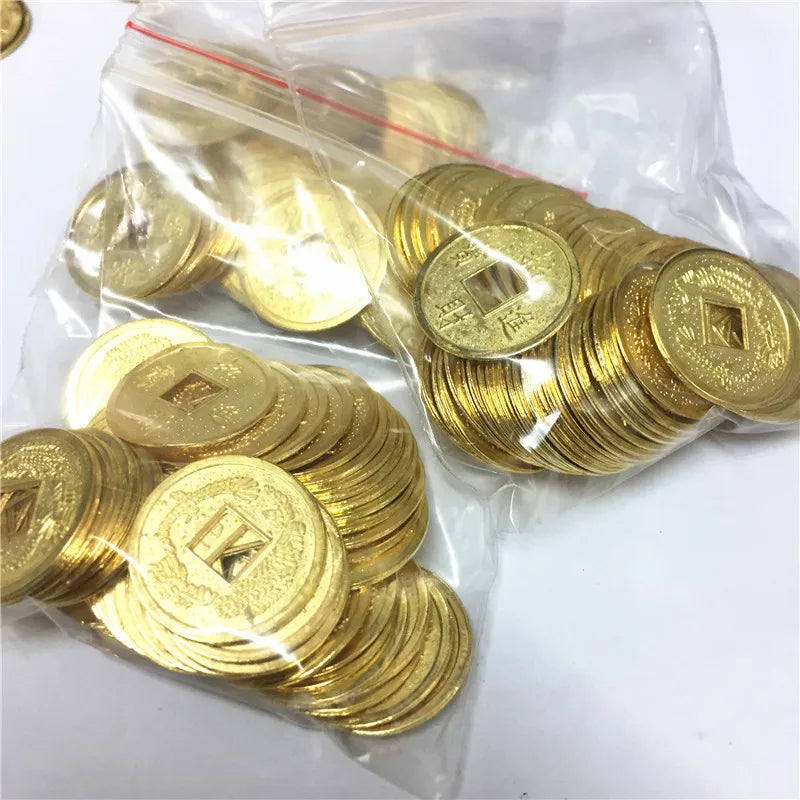 50Pcs/set Fortune and Treasure Money Coin Square Hole Chip Coin Alloy Plating Dragon and Phoenix for Board Game accessories