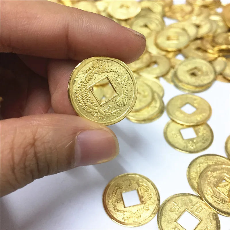 50Pcs/set Fortune and Treasure Money Coin Square Hole Chip Coin Alloy Plating Dragon and Phoenix for Board Game accessories