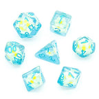 Sunflower Blue (Resin Flower) Dice 7-Dice Set Resin Dungeons and Dragons Dice - 