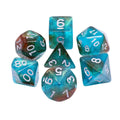 Neverland 7-Dice Set Teal/Orange w/Silver Numbers Dnd Dice Set (Blacklight reactive) - 