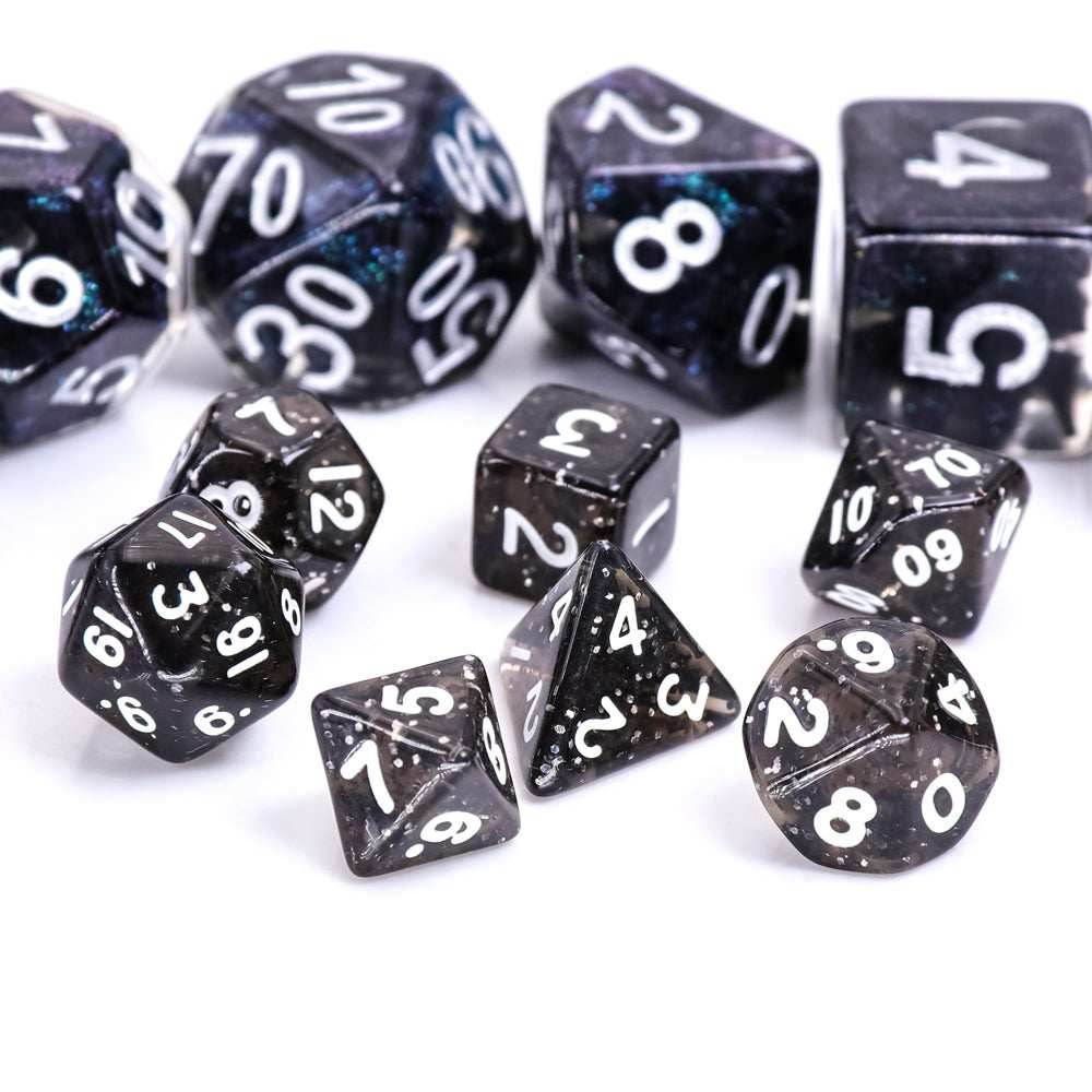 Black Glitter 7-Dice Mini-Dice RPG Set w/White Numbers Miniature Dice - 