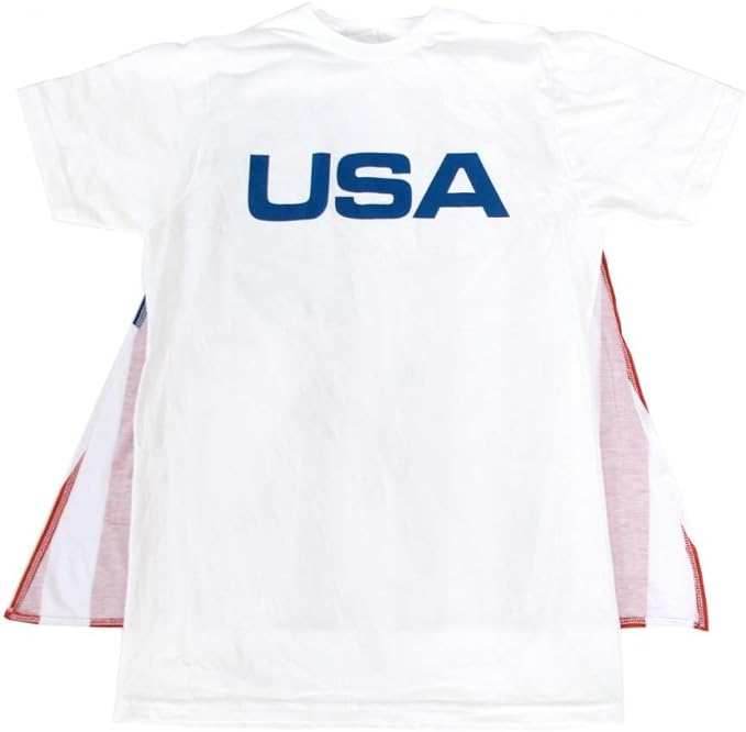 Costume Agent USA Mens T-Shirt with American Flag Cape - S