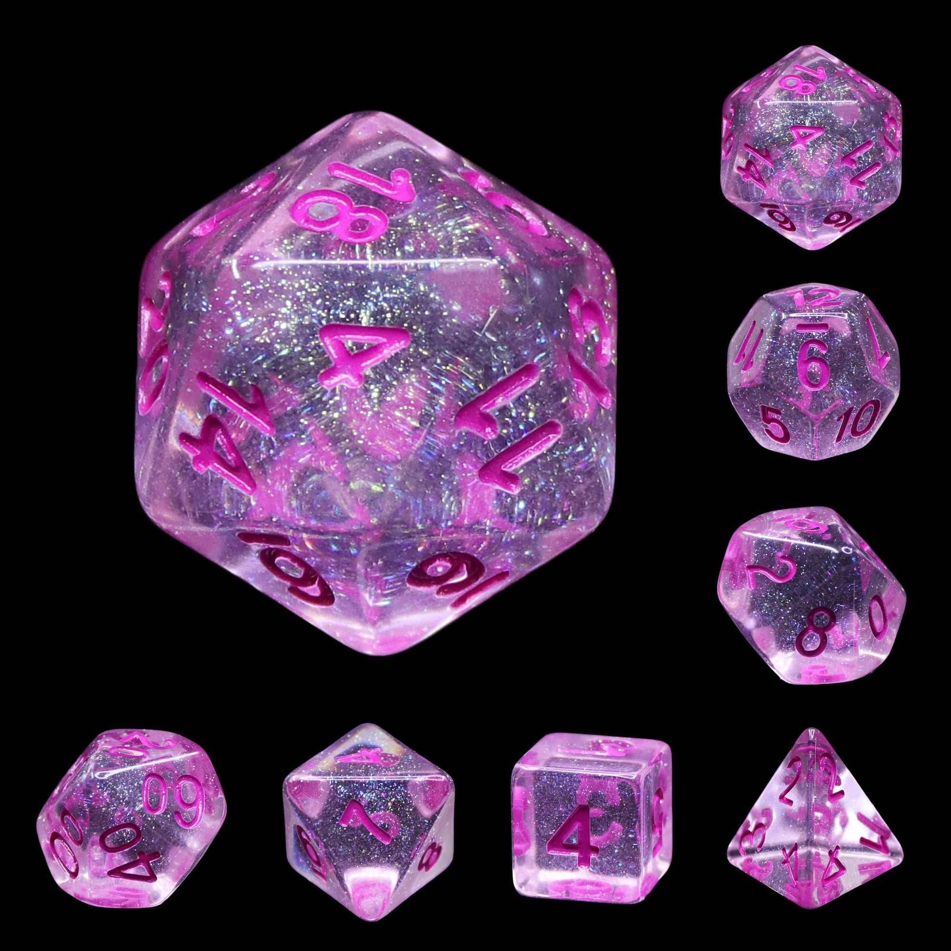 Pink World Glitter Pink with Pink Numbering 7-Dice Set RPG - 