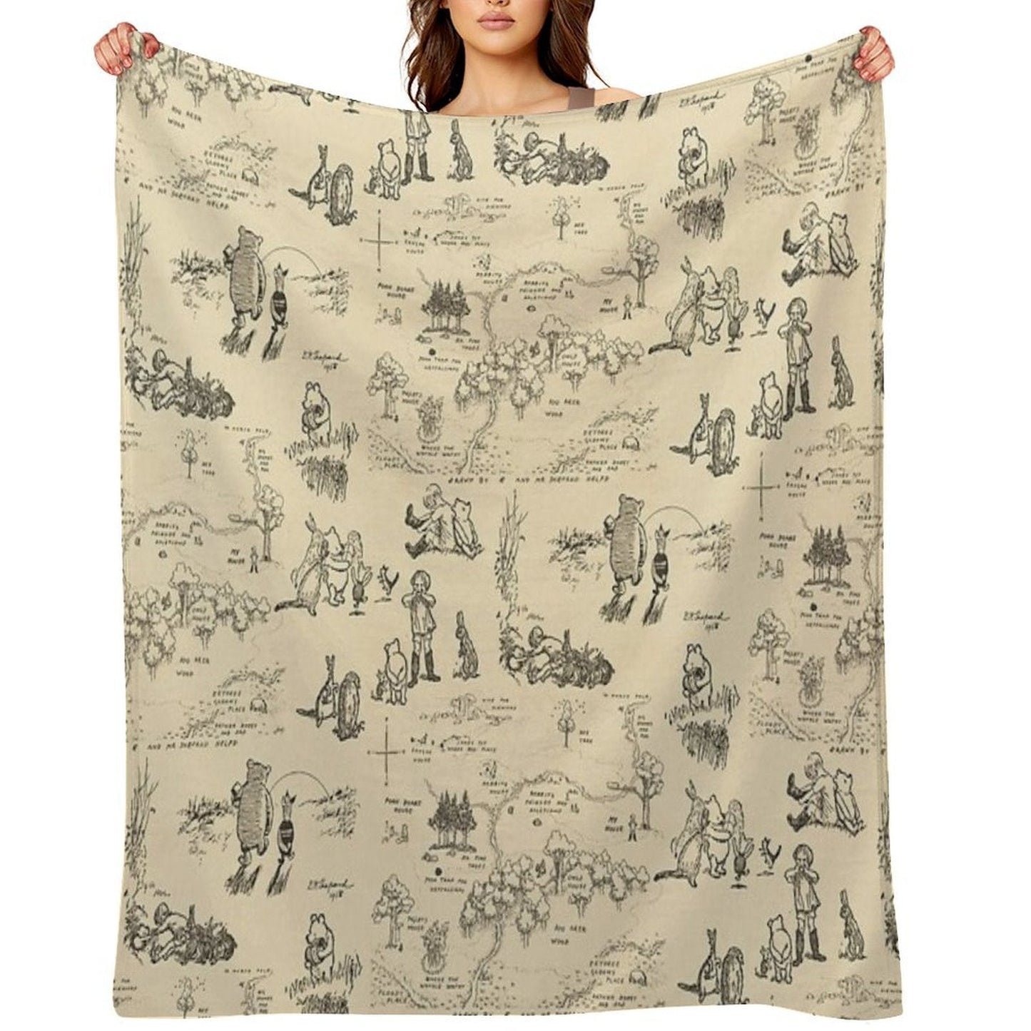 100 Aker Wood (Cream) Throw Blanket