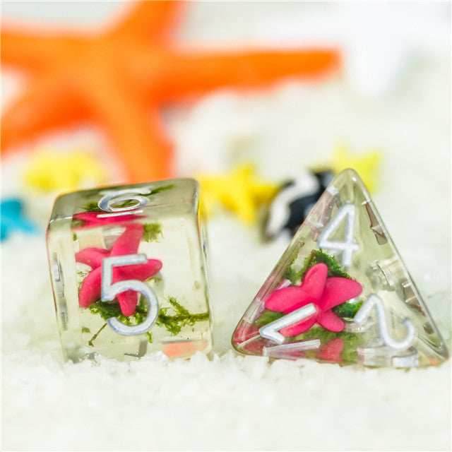 Pink Starfish Dice 7-Dice Set Resin Dungeons and Dragons Dice - 