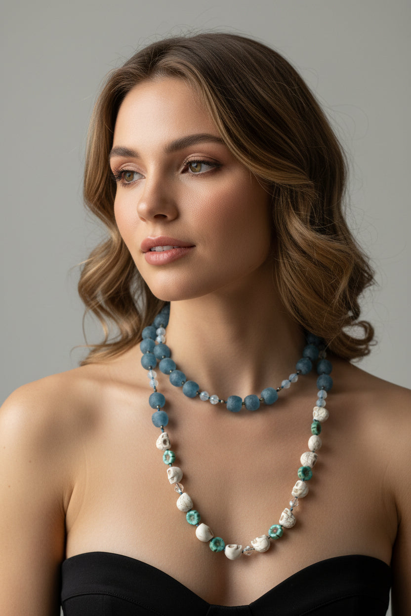 Blue Haze Long Beaded Necklace