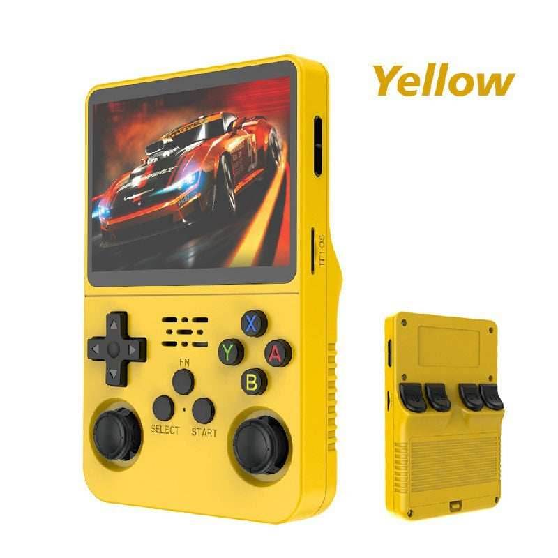 R36S Portable Handheld Retro Arcade Joystick All-in-One Open-Source Gaming Console - Yellow / 64G