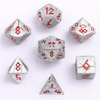 Barbarian Solid Metal Polyhedral Dice Set - Matte Silver Red - 