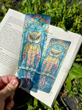 Sacred Owl Stained Glass Bookmark – Majestic Night Guardian, Mystical Wings of Wisdom, Enchanting Owl Fantasy