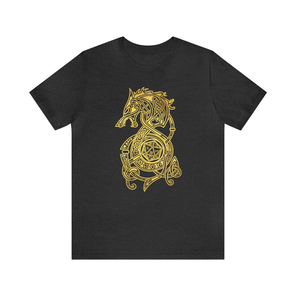 Golden Celtic Dice Dragon Shirt - Dark Grey Heather / S