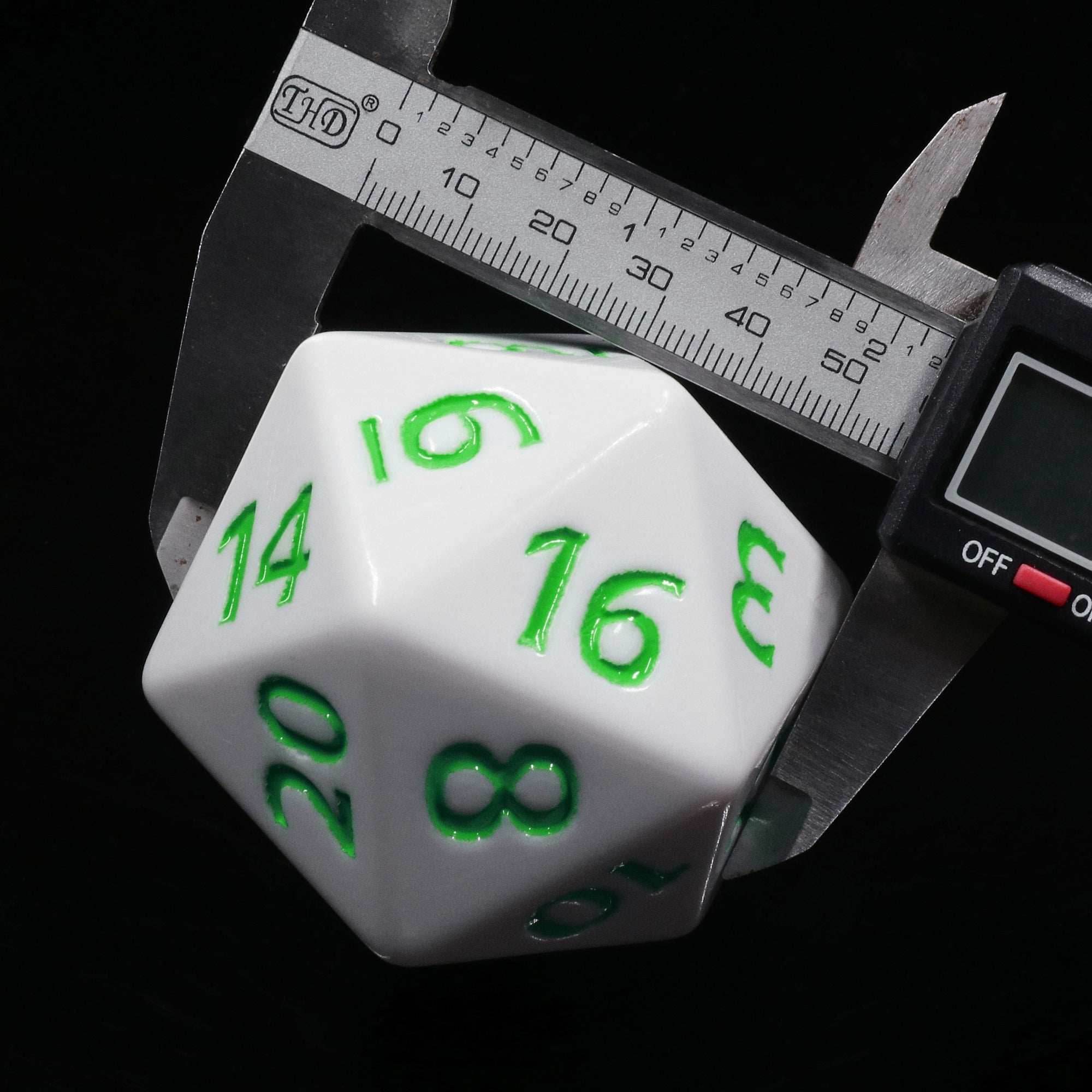 55mm Titan d20 (White with Green) Huge d20 for DND RPG - 