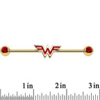 Red Gem Gold Plated Licensed Wonder Woman Logo Industrial Barbell