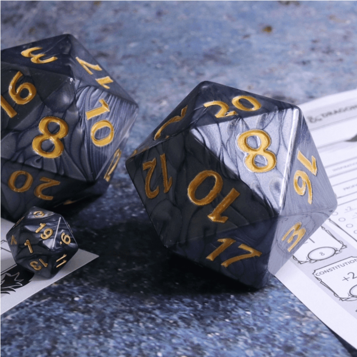 55mm Titan d20 (Black with Gold) Huge d20 for DND RPG - 