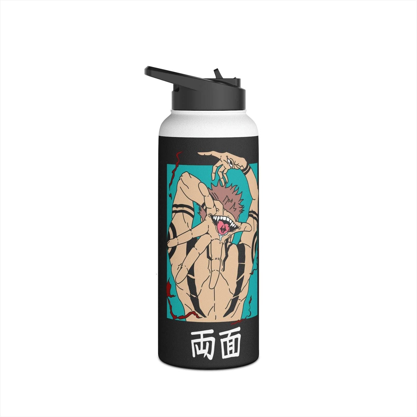 Stainless Steel Sukuna Anime Insulated Water Bottle With Standard Lid - 32oz / Black
