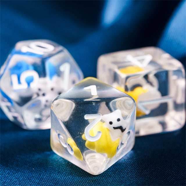 7-Color Snail Dice | Clear RPG 7-Dice Set w/ Colorful Snails Inside - 