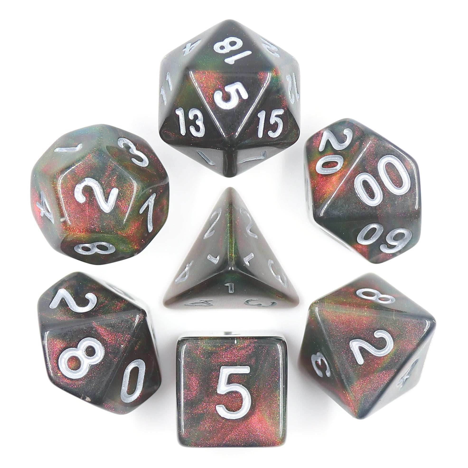 Night Wish: Smoke Grey Glitter Iridescent Effect 7-Dice Set - 