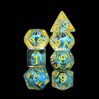 Turquoise Treasure Skull Dice Blue/Yellow Halloween Resin 7-Dice - 