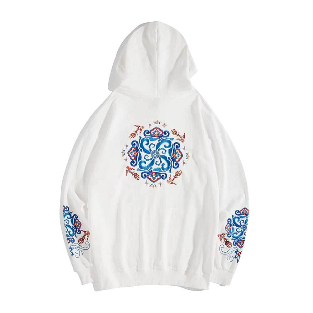 KH9201 Fish Art Embroidery Hoodie - Black / S