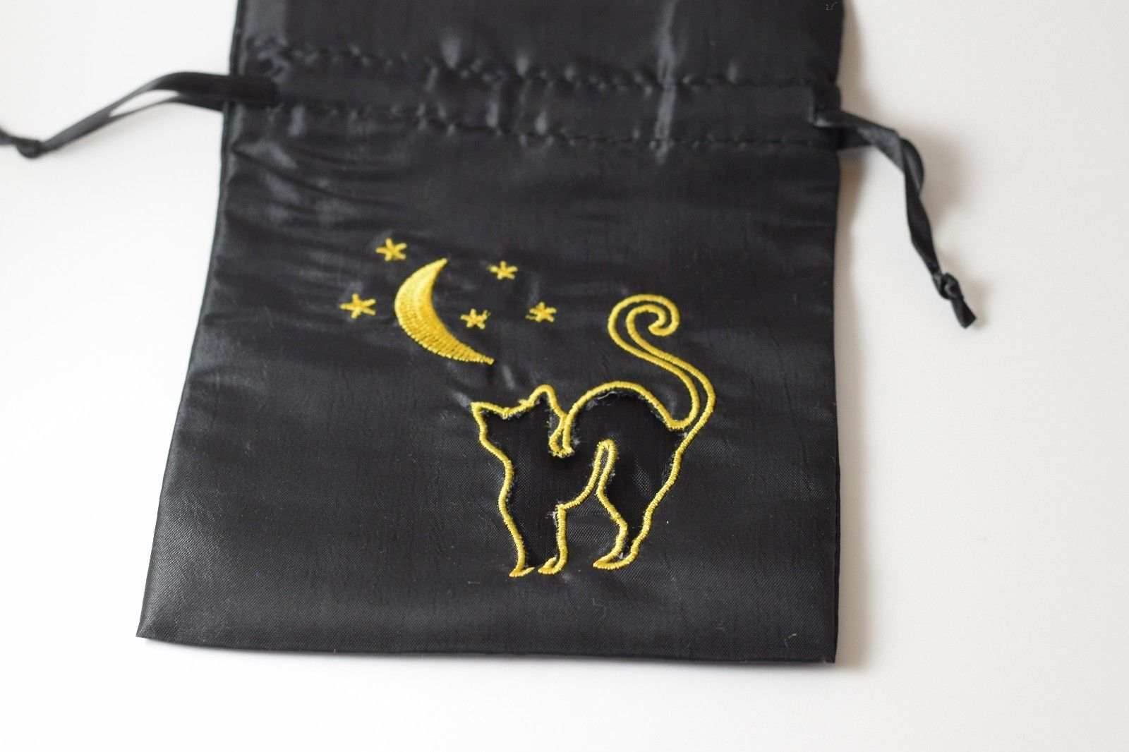 Black Cat Gift Bag Large Game Dice Bag White Counter Pouch Taffeta Scary Night - 