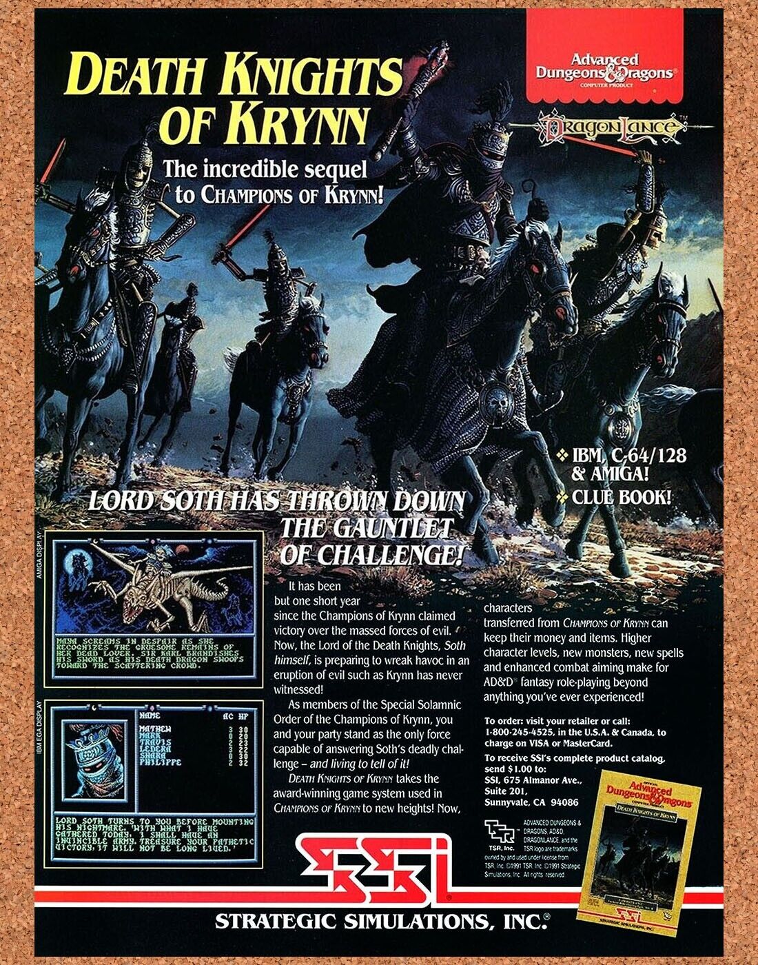 1992 Advanced Dungeons & Dragons Death Knights Krynn Amiga Original Ad v1