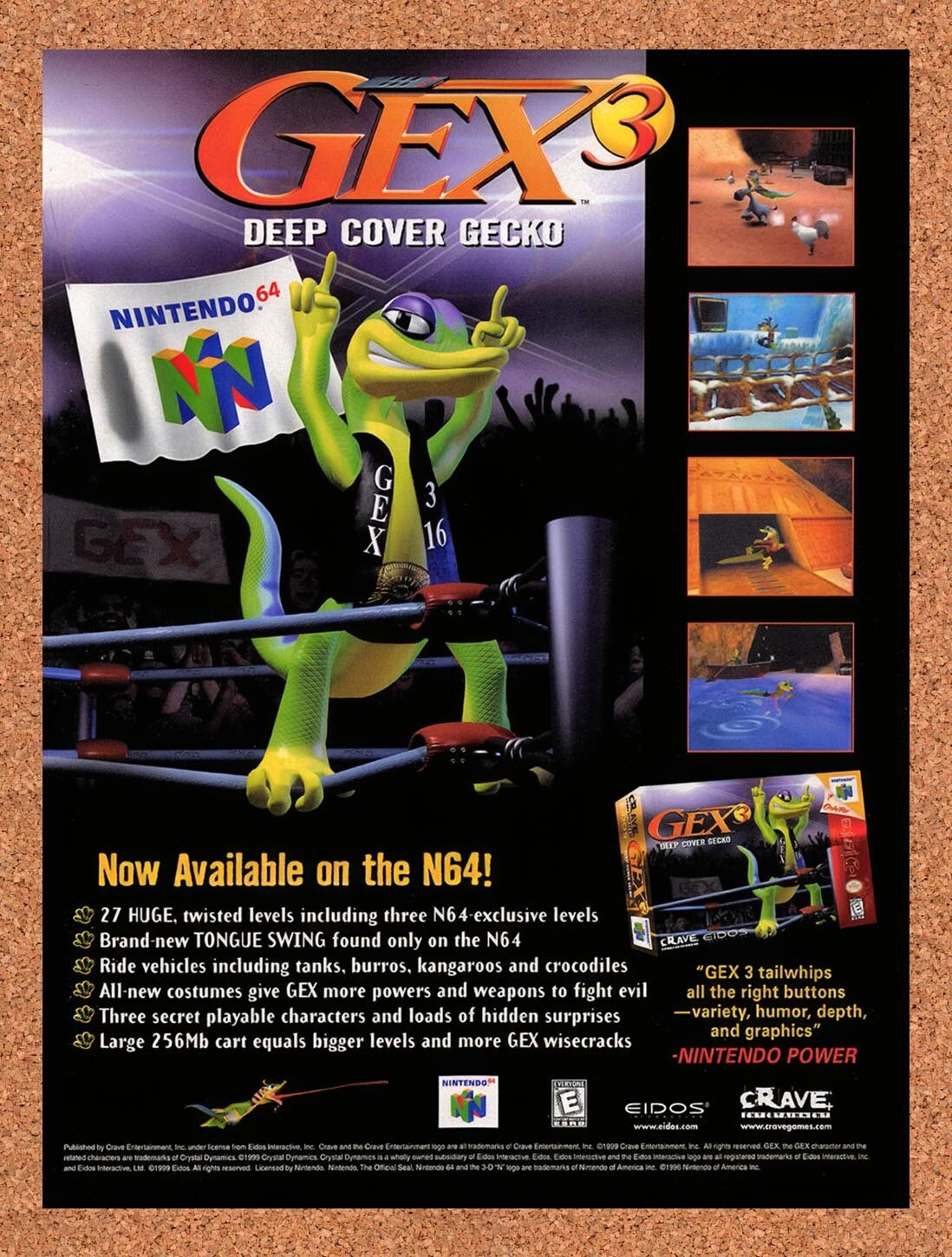 1999 Gex 3 Deep Cover Gecko N64 Original Ad v1