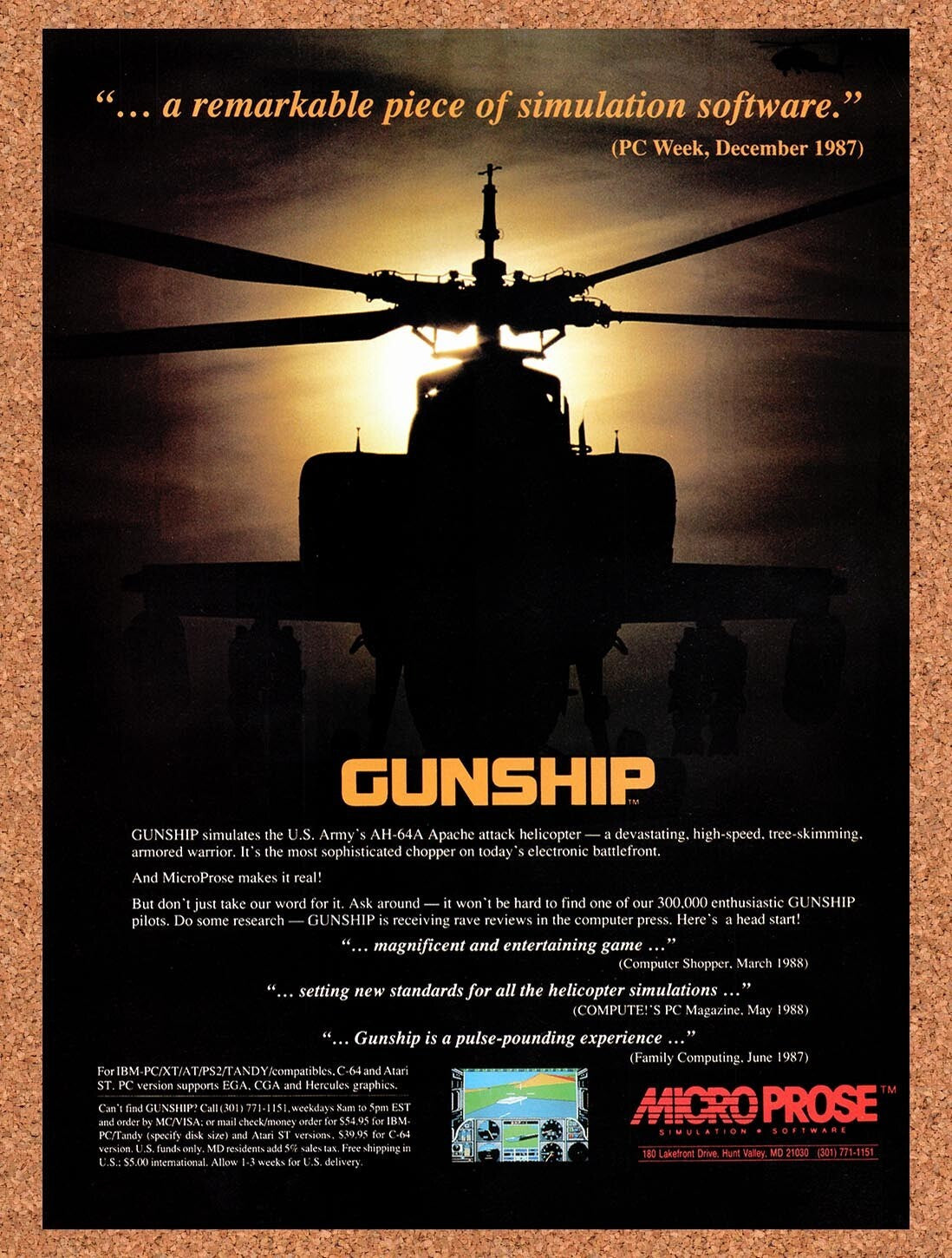 1988 Gunship The Attack Helicopter Simulation Tandy Original Ad v3