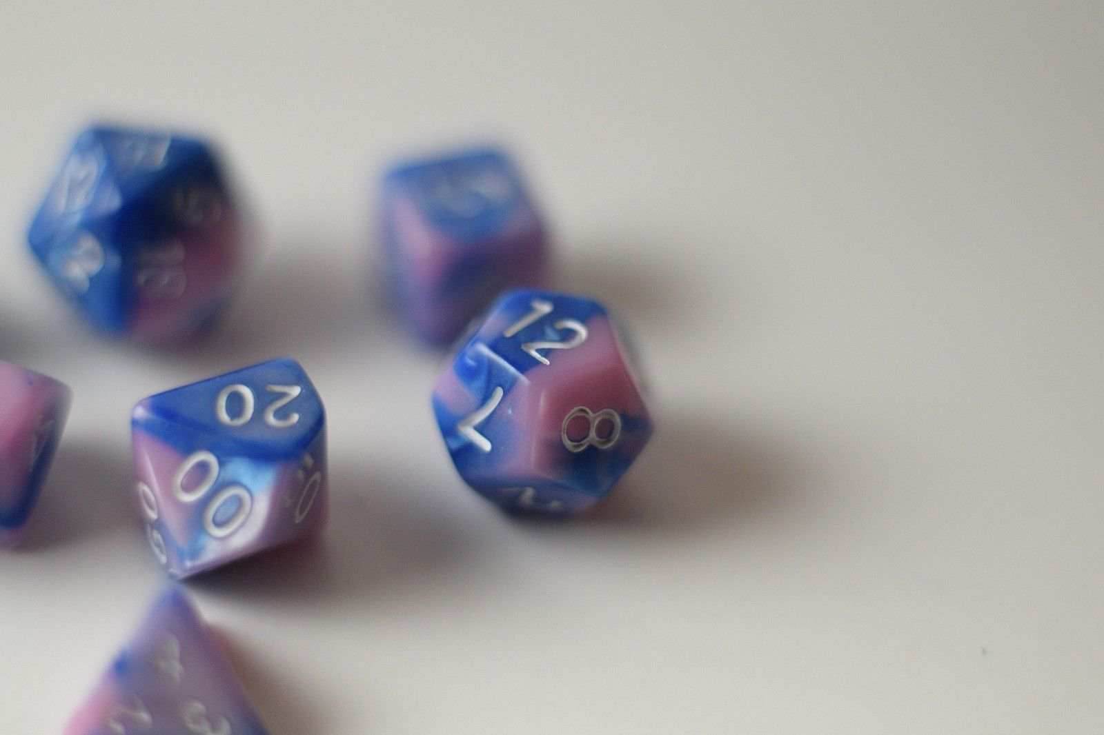 New Shiny Pink Blue Miniature Poly Dice Set Small (7) RPG DnD Mini Cute - 