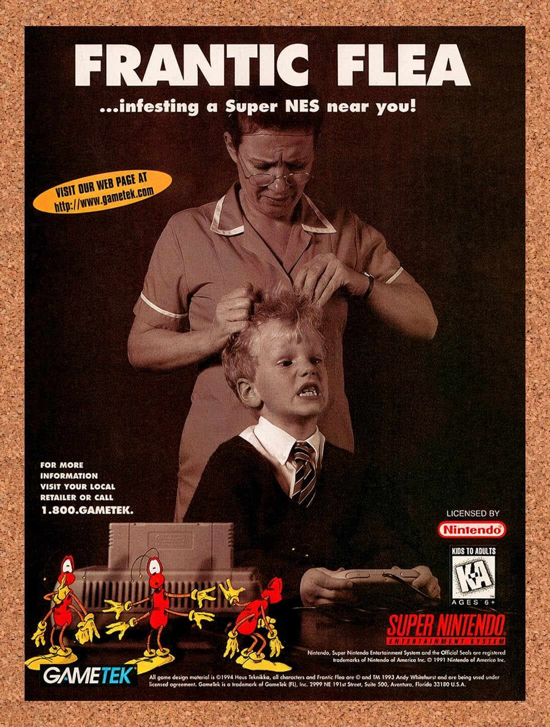1996 Frantic Flea SNES Original Ad v1
