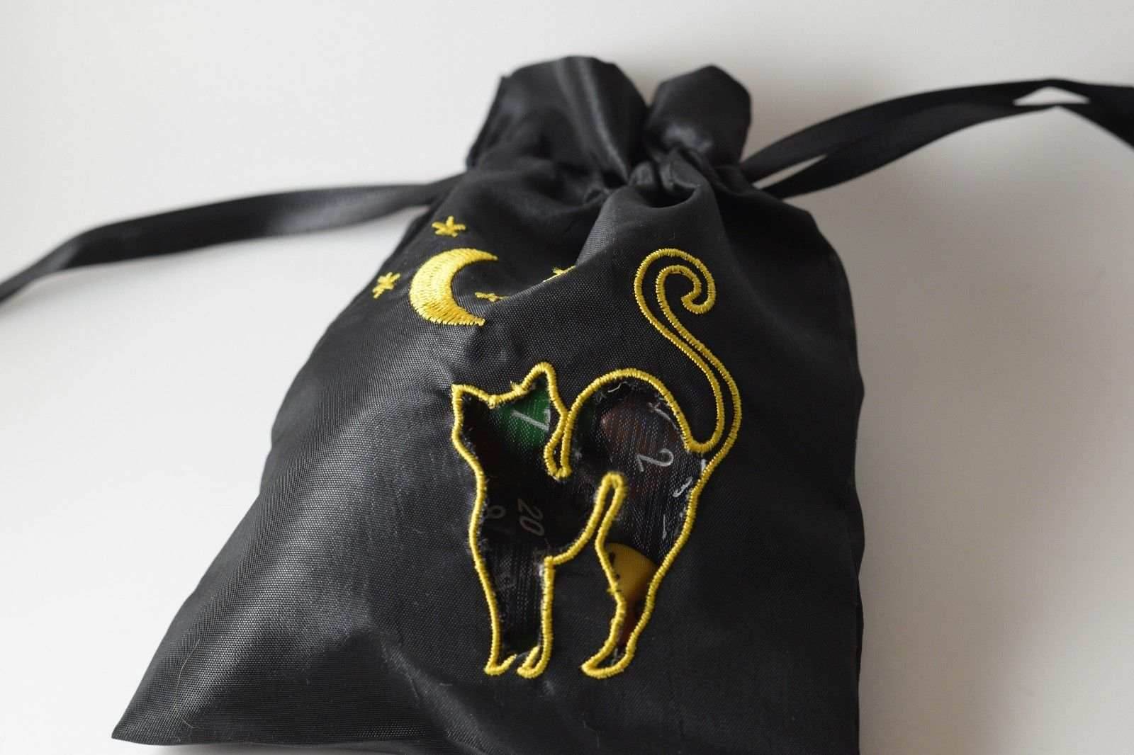 Black Cat Gift Bag Large Game Dice Bag White Counter Pouch Taffeta Scary Night - 