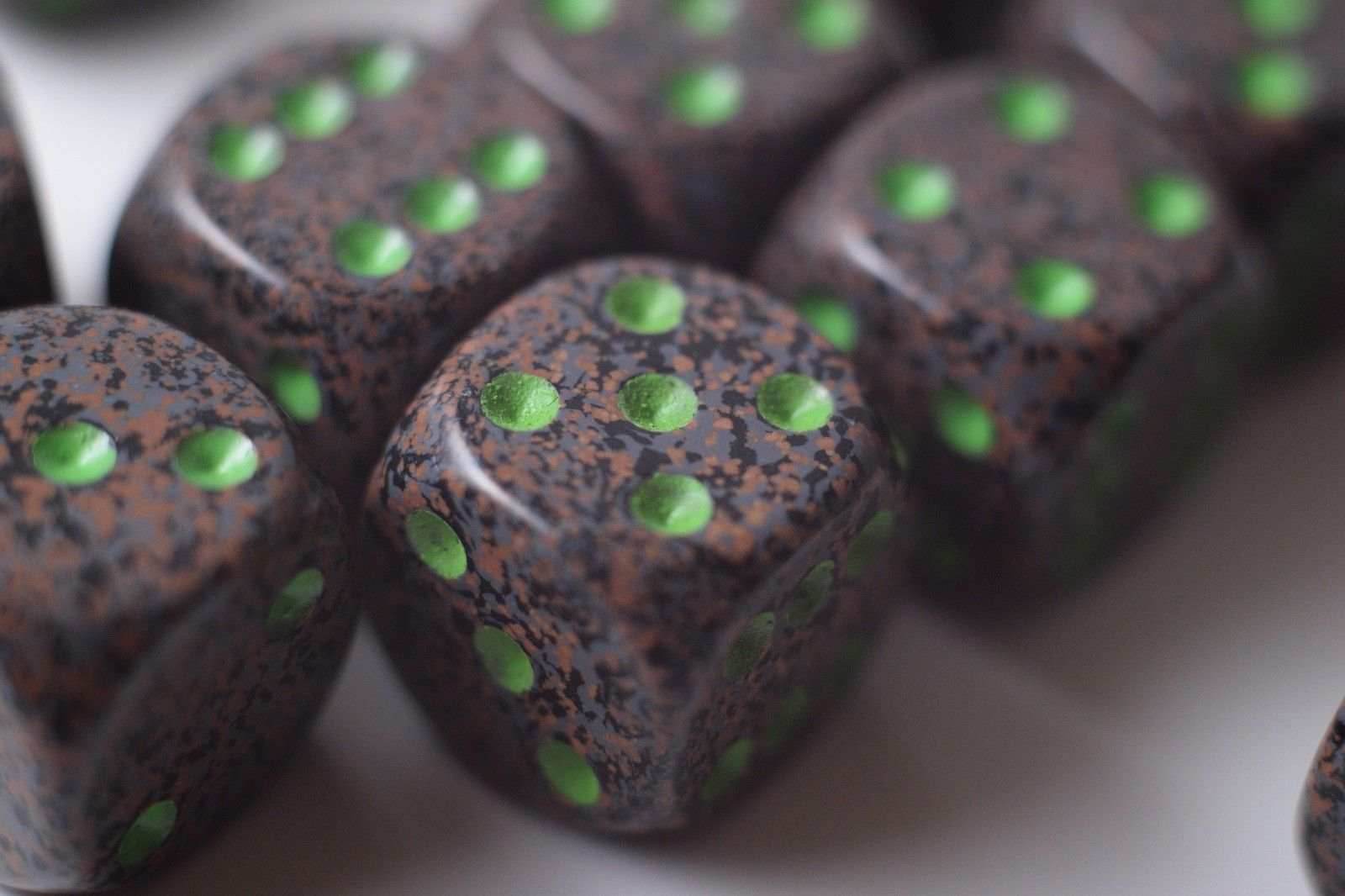 Earth Speckled 16mm D6 Pipped | Sold per Die (Green + Brown Dice) - 