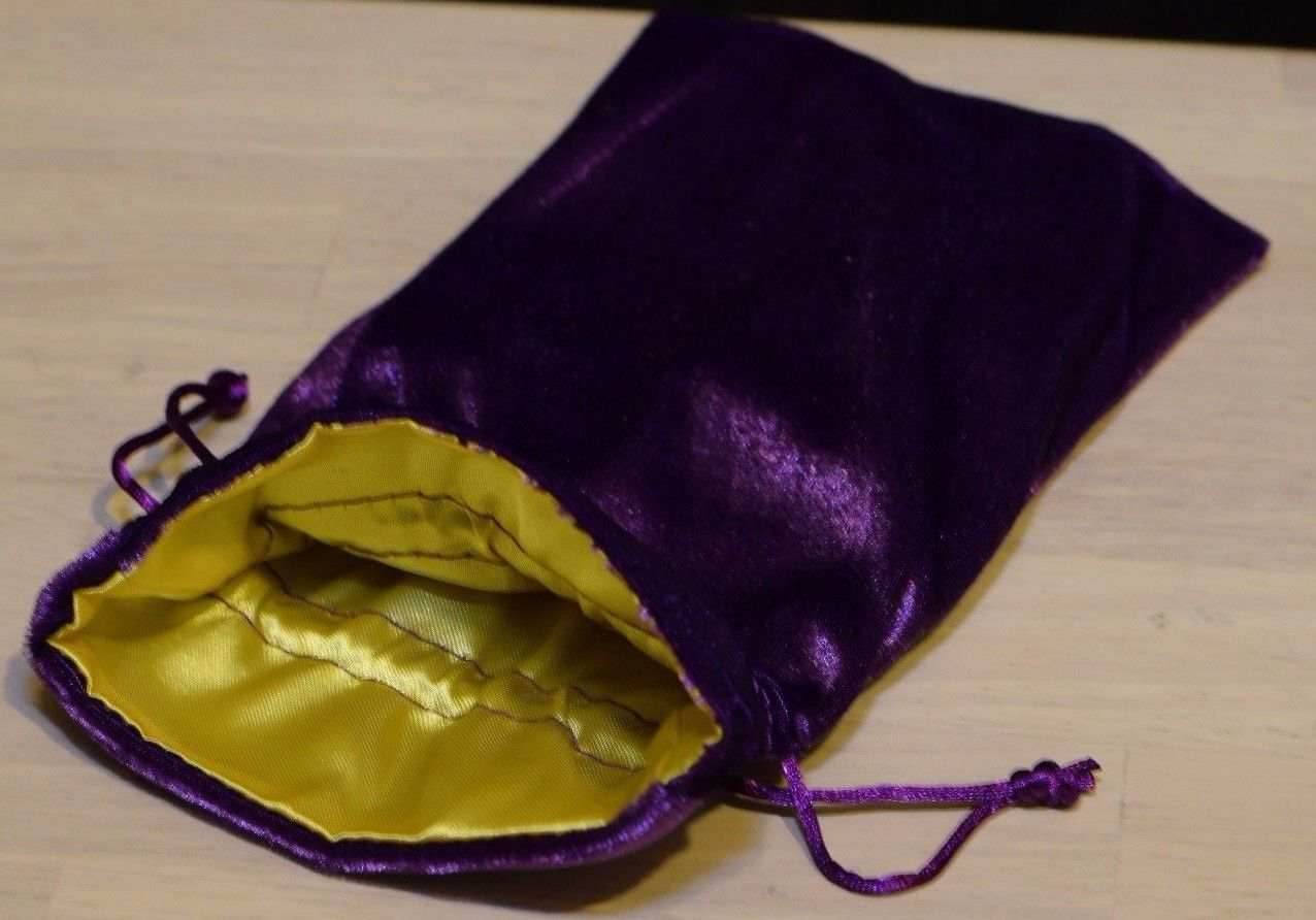 Large Purple Velvet Gift Big Game Dice Bag w/ Yellow Satin Lining Counter Pouch - 