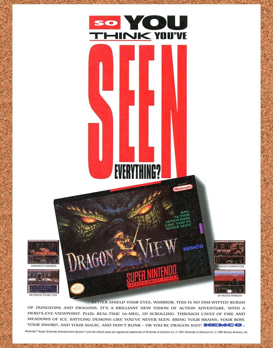 1994 Dragon View SNES Original Ad