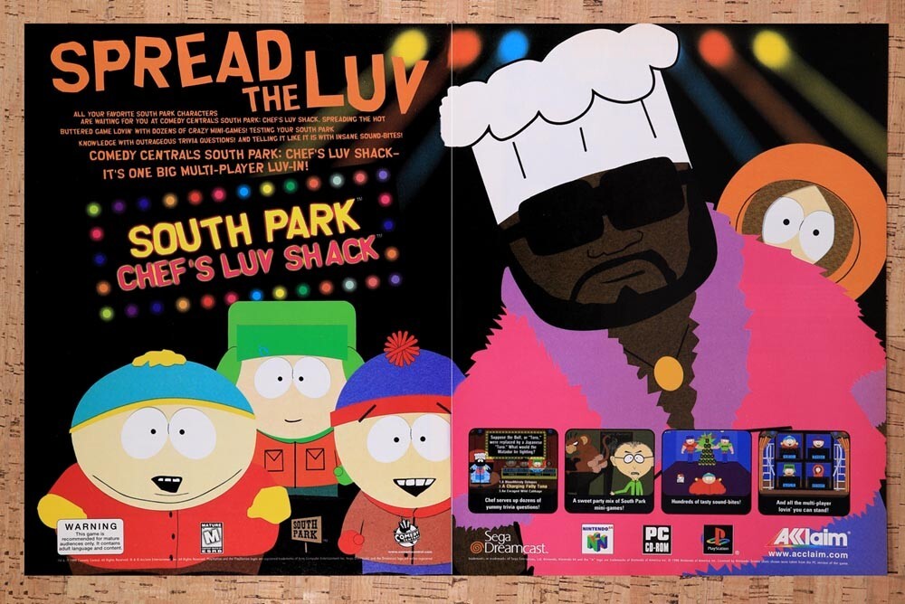 1999 South Park Chefs Luv Shack PS1 Original Ad v2