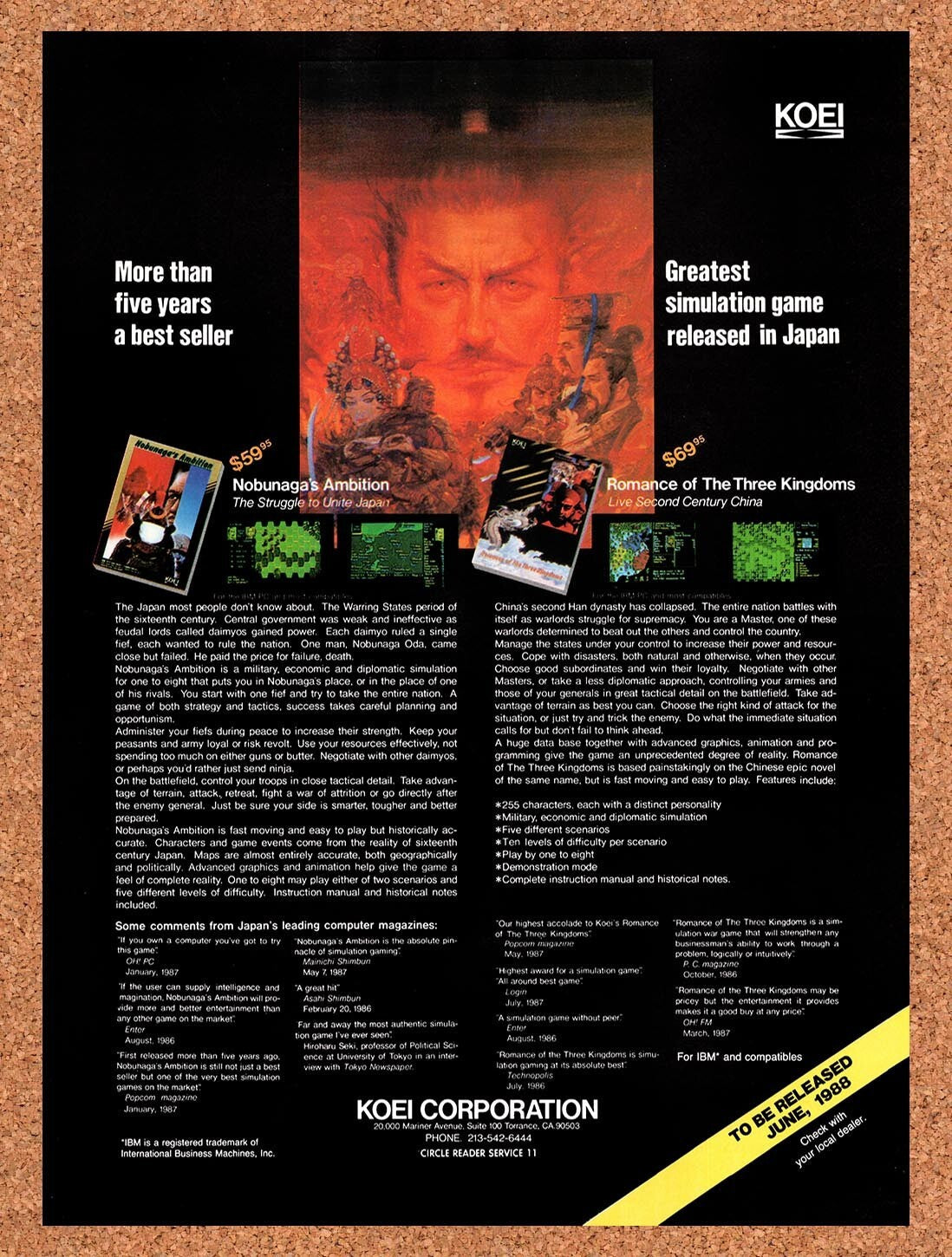 1988 Koei IBM Games Original Ad v4