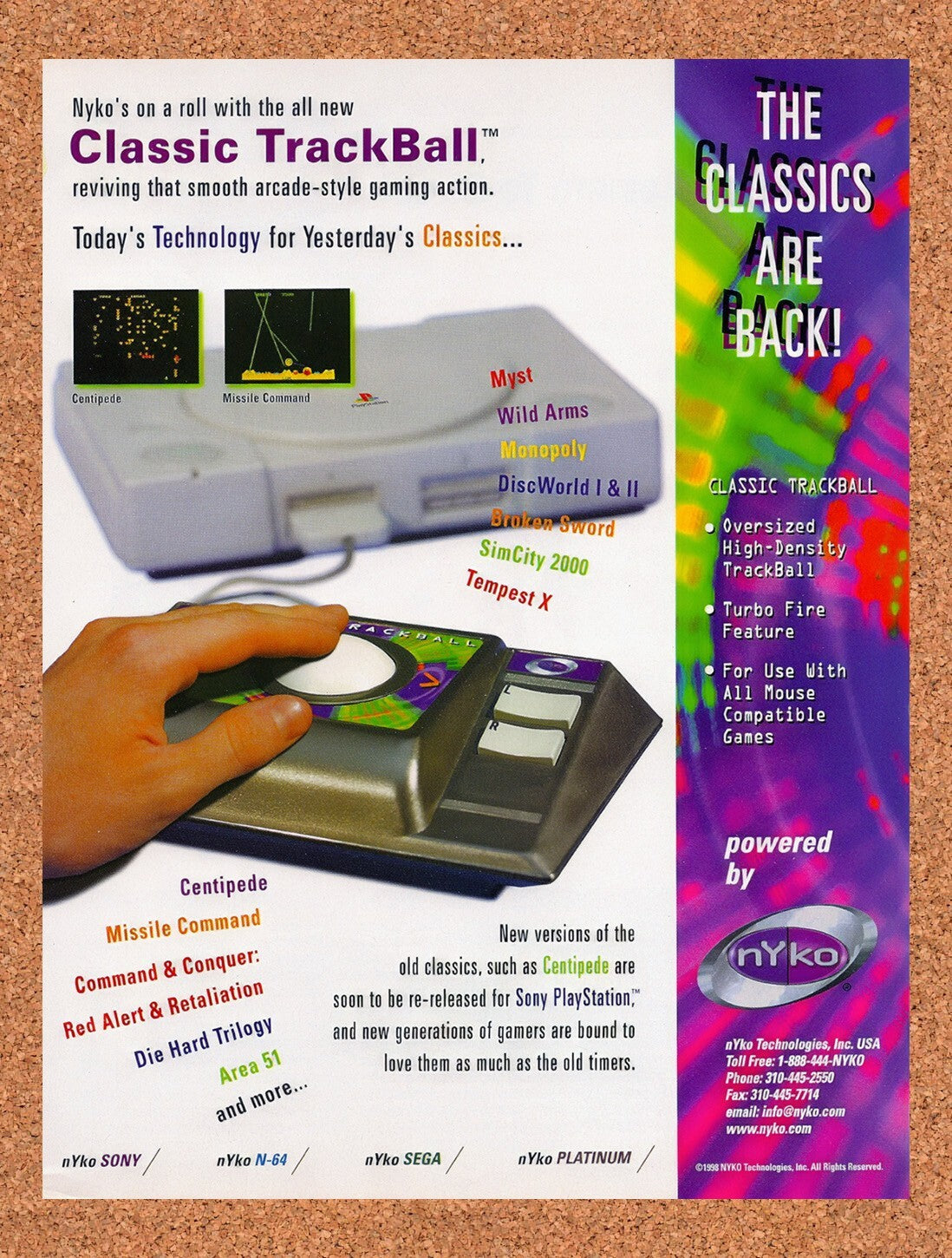 1998 Nyko PS1 Arcade Trackball Controller Original Ad v2