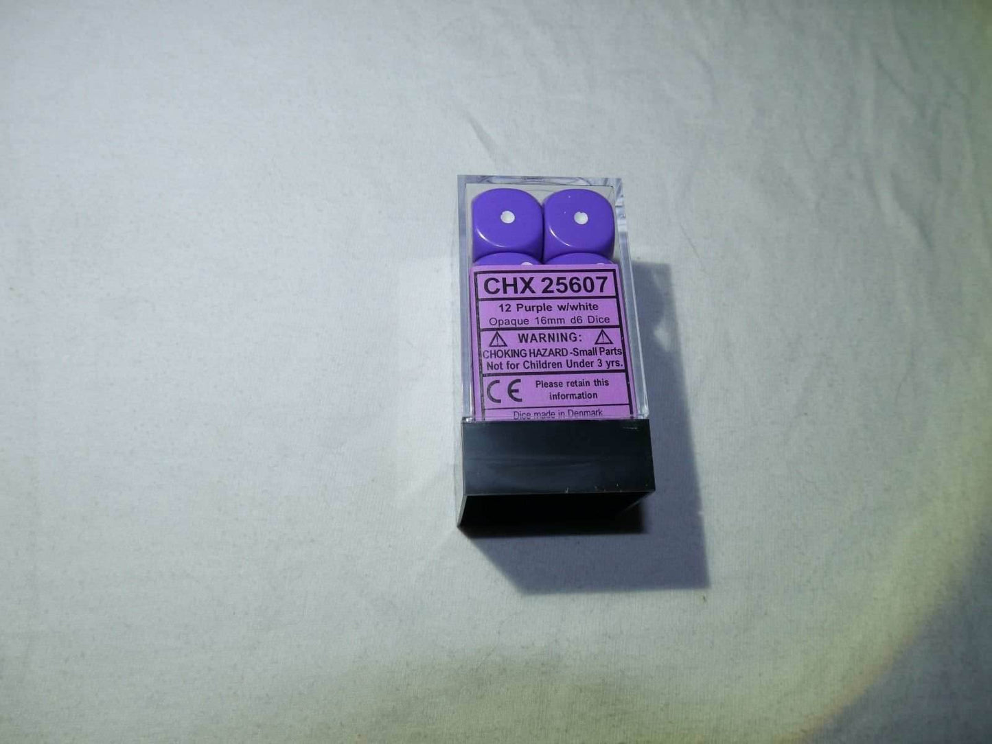 Opaque 16mm D6 RPG Chessex Dice (10 Dice) - Purple - Opaque Purple w/ White Pips - 