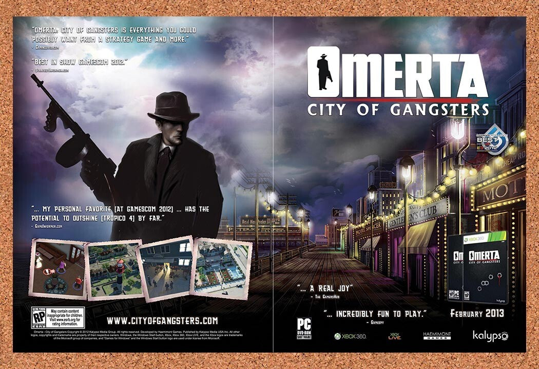 2012 Omerta City Of Gangsters Xbox 360 Original Ad v1
