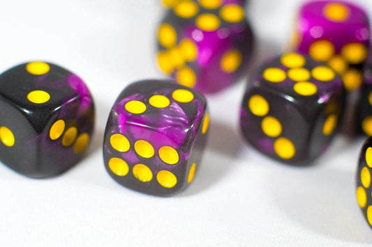 New Royal Purple and Black Dice with Yellow Pips 12mm D6 RPG Dice (10) Yahtzee - 