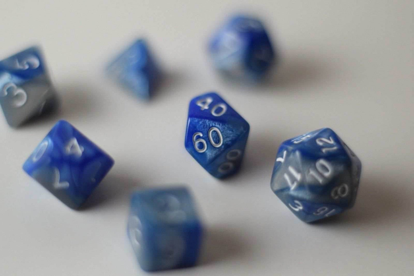 New Shiny Steel Blue Miniature Poly Dice Set Small (7) RPG DnD Mini Cute - 