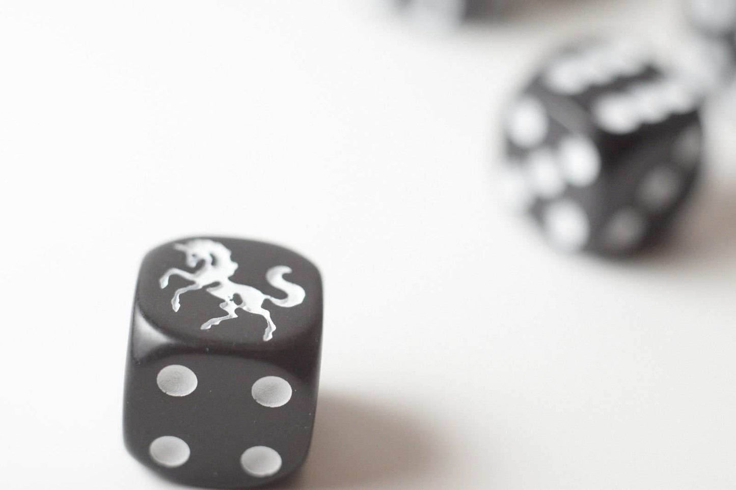 NEW Black Dice w/ White Unicorns Dice D6 Bunco RPG 16mm Roll (sold per die) - 