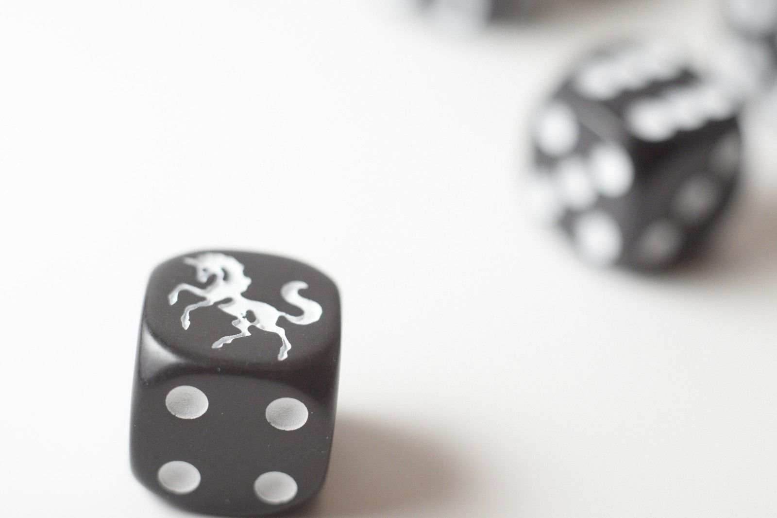 NEW Black Dice w/ White Unicorns Dice D6 Bunco RPG 16mm Roll (sold per die) - 