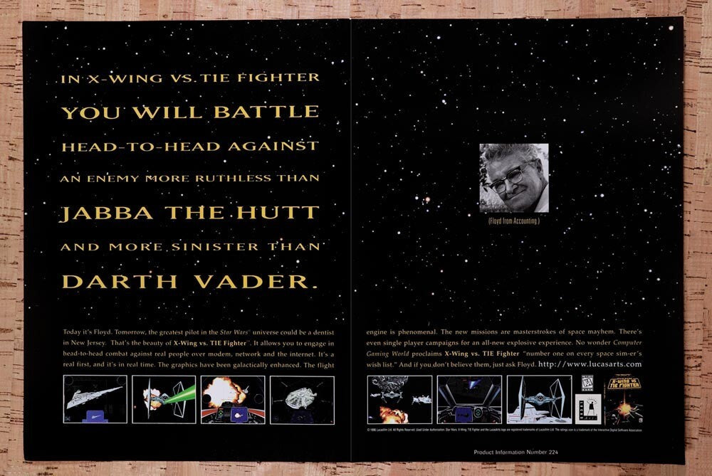 1997 Star Wars X-Wing Vs Tie Fighter PC Original Ad