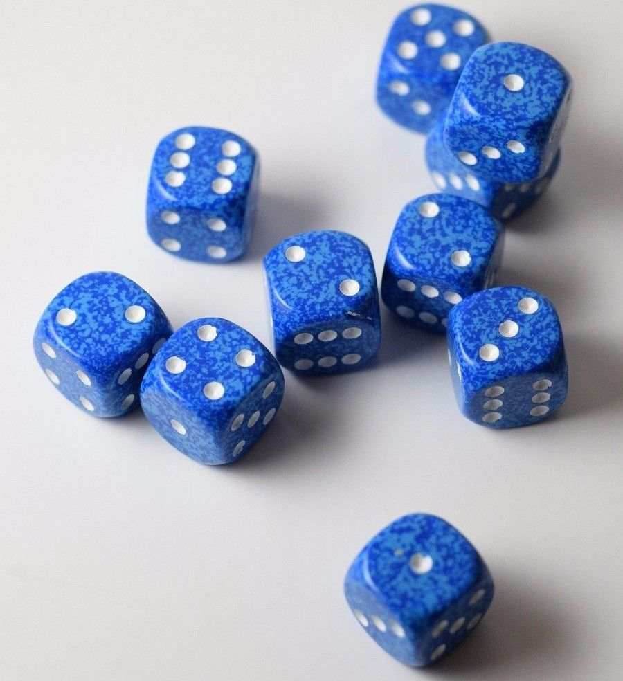 Water Speckled 16mm D6 Pipped Dice | Blue and White (sold per die) - 